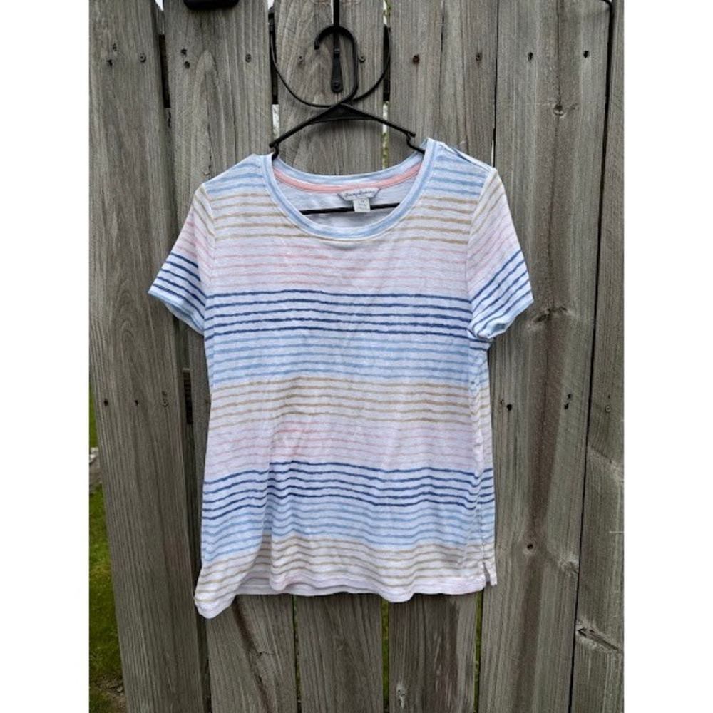 Tommy Bahama Womens Large Multi Color Striped Cotton Short Sleeve T-Shirt Top